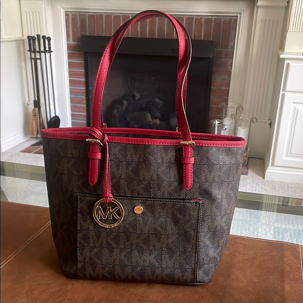 Michael Kors Dark Brown and Red Tote